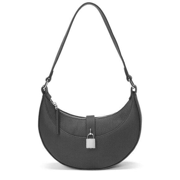 Tiffany & Fred Paris Sleek Crescent Leather Shoulder Bag Black